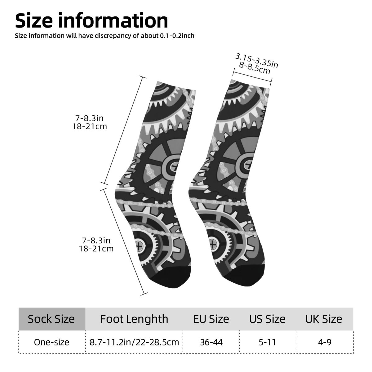 Skarpety z nadrukiem: zębatki, – Quality Running Gear recenzja i cena